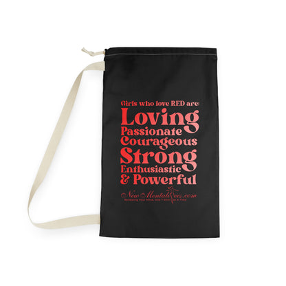 Red Girl 4 Life Black Laundry Bag – Double-Sided Inspirational Red Girl Laundry Sack | Spun Polyester Drawstring Bag