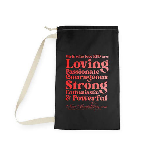 Red Girl 4 Life Black Laundry Bag – Double-Sided Inspirational Red Girl Laundry Sack | Spun Polyester Drawstring Bag