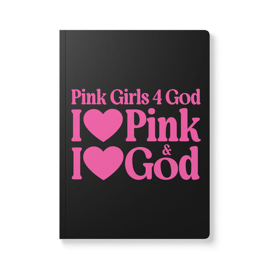Pink Girls 4 God Black Contrast Softcover Journal – Double-Sided Inspirational Faith Journal | 100 or 200 Pages | Notebook for Girls & Women