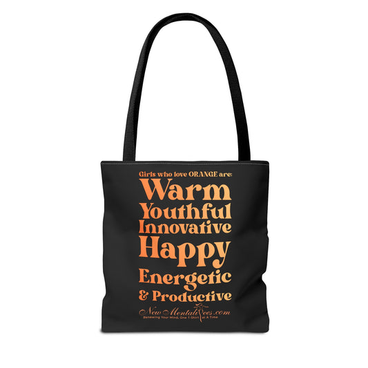 Orange Girl 4 Life Tote Bag -  Cute Black Bag for Women and Girls, Double Sided Inspirational Tote