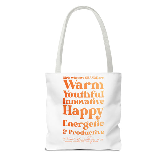 Orange Girl 4 Life Tote Bag -  Cute White Bag for Women and Girls, Double Sided Inspirational Tote