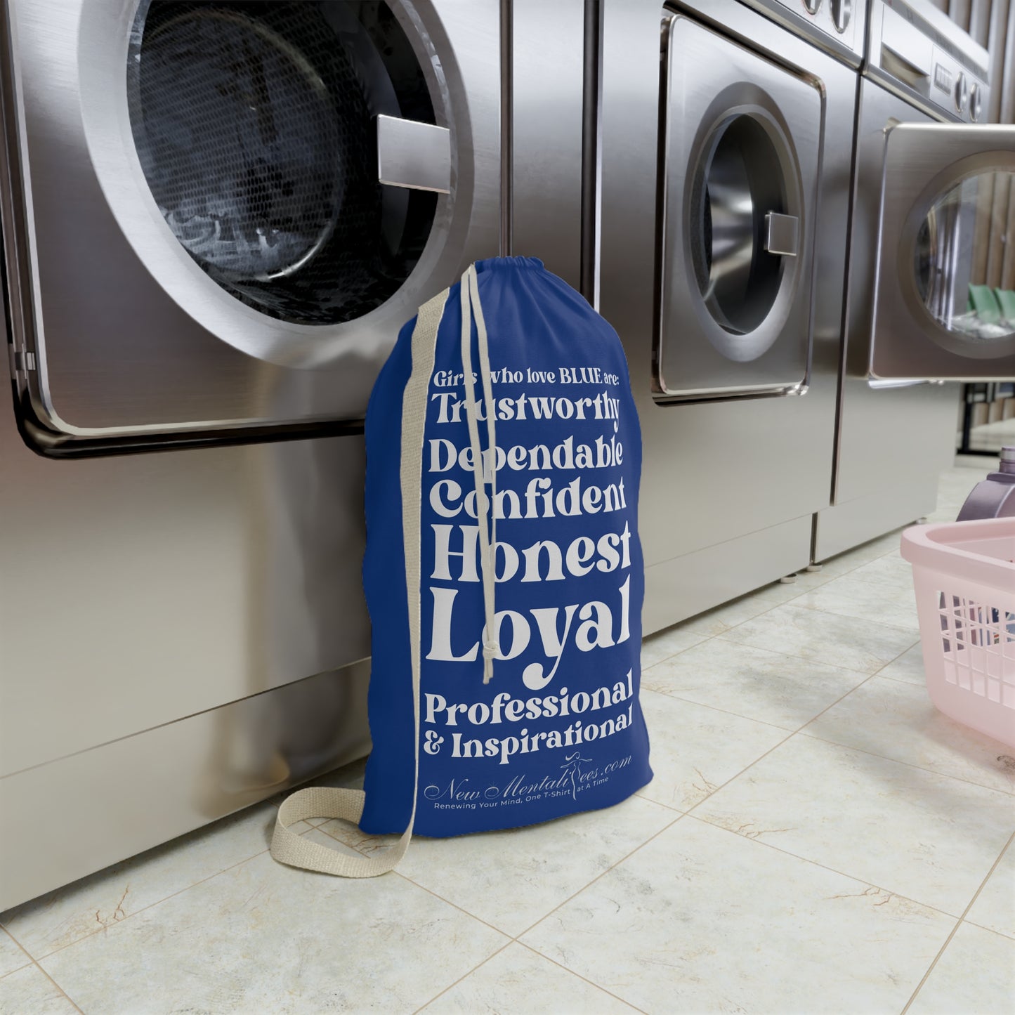 Blue Girl 4 Life Laundry Bag – Double-Sided Inspirational Blue Girl Laundry Sack | Spun Polyester Drawstring Bag