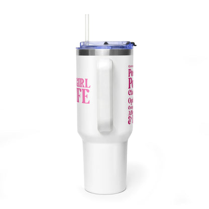 Pink Girl 4 Life 40 oz White Tumbler - Cute, Pink, Positive, Affirmation, Inspirational, Insulated Tumbler