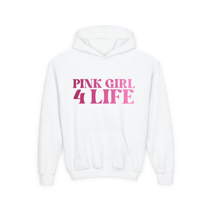 Pink Girl 4 Life Hoodie - Cute Youth White Graphic Hoodie, Positive Affirmation Hoodie, Inspirational Gift