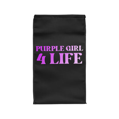Purple Girl 4 Life Black Contrast Lunch Bag – Double-Sided Inspirational Purple Girl Lunch Tote | Insulated Lunch Bag | Girl Power Lunch Box
