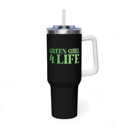 Green Girl 4 Life 40 oz Black Tumbler - Cute, Green, Positive, Affirmation, Inspirational, Double Sided, Insulated Tumbler