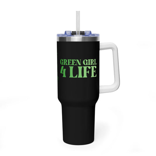 Green Girl 4 Life 40 oz Black Tumbler - Cute, Green, Positive, Affirmation, Inspirational, Double Sided, Insulated Tumbler