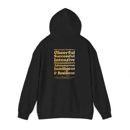 Yellow Girl 4 Life Hoodie - Cute Ladies Black Hoodie, Positive Affirmation Hoodie, Inspirational Unisex Hoodie, Yellow Fashion