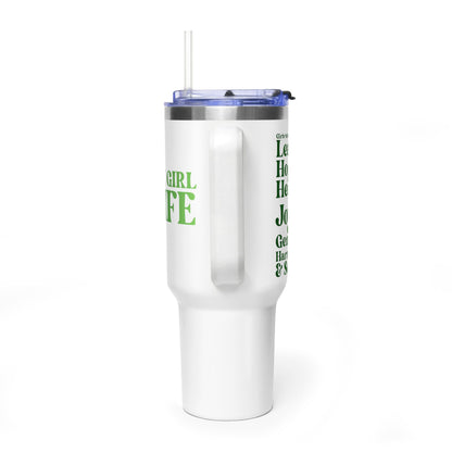 Green Girl 4 Life 40 oz White Tumbler - Cute, Green, Positive, Affirmation, Inspirational, Double Sided, Insulated Tumbler