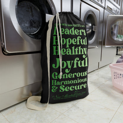 Green Girl 4 Life Black Laundry Bag – Double-Sided Inspirational Green Girl Laundry Sack | Spun Polyester Drawstring Bag