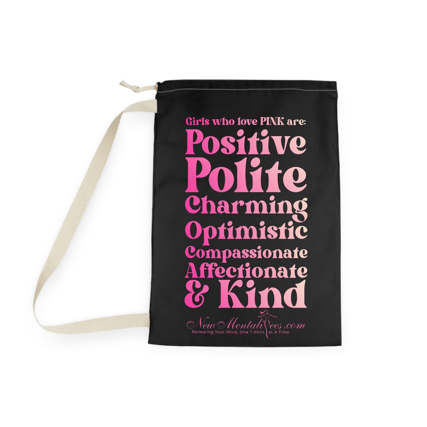 Pink Girl 4 Life Custom Black Laundry Bag – Double-Sided Inspirational Pink Girl Laundry Sack | Spun Polyester Drawstring Bag