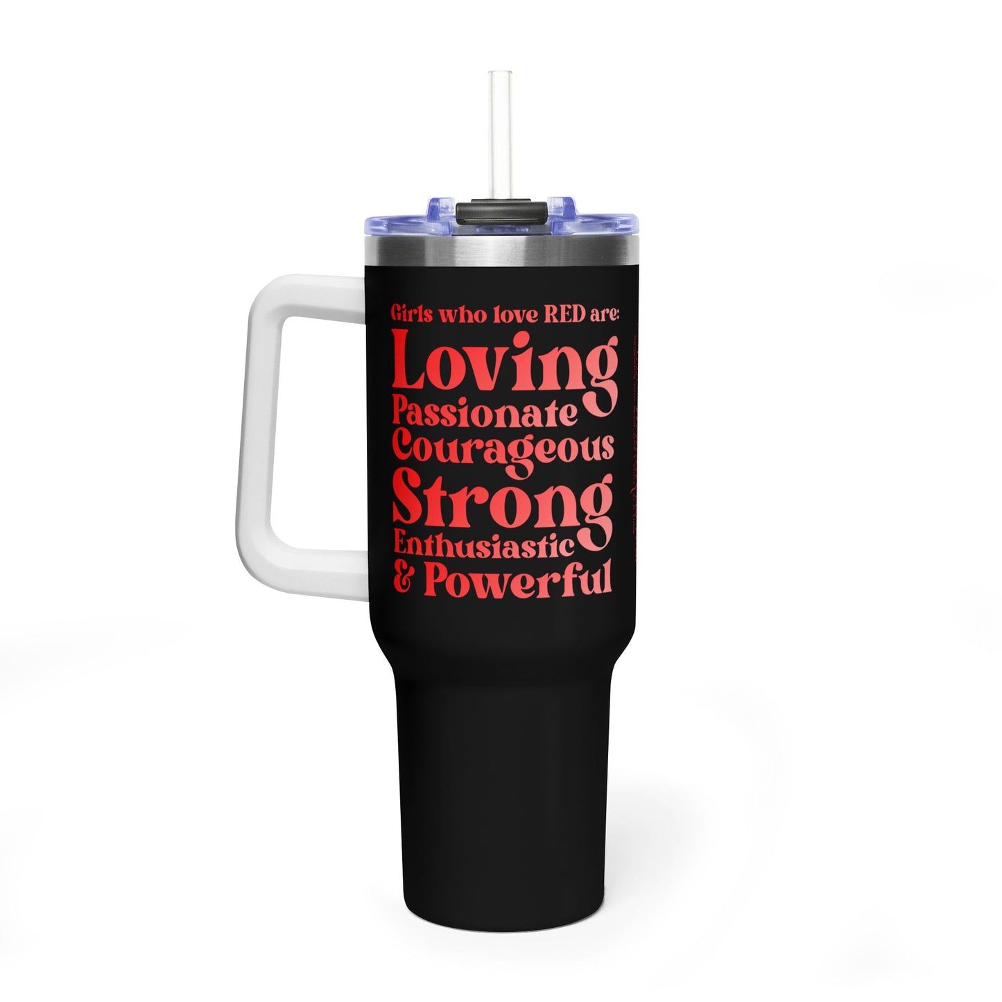 Red Girl 4 Life 40 oz Black Tumbler - Cute, Red, Positive, Affirmation, Inspirational, Double Sided, Insulated Tumbler