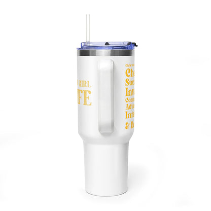 Yellow Girl 4 Life 40 oz White Tumbler - Cute, Yellow, Positive, Affirmation, Inspirational, Insulated Tumbler
