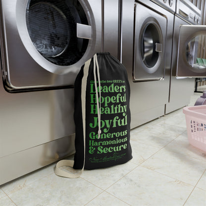 Green Girl 4 Life Black Laundry Bag – Double-Sided Inspirational Green Girl Laundry Sack | Spun Polyester Drawstring Bag