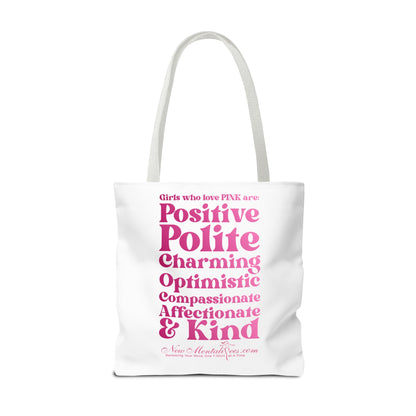 Pink Girl 4 Life Tote Bag - Cute White Bag for Women and Girls, Double Sided Inspirational Tote
