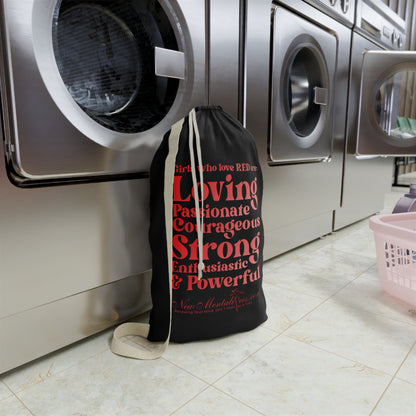 Red Girl 4 Life Black Laundry Bag – Double-Sided Inspirational Red Girl Laundry Sack | Spun Polyester Drawstring Bag