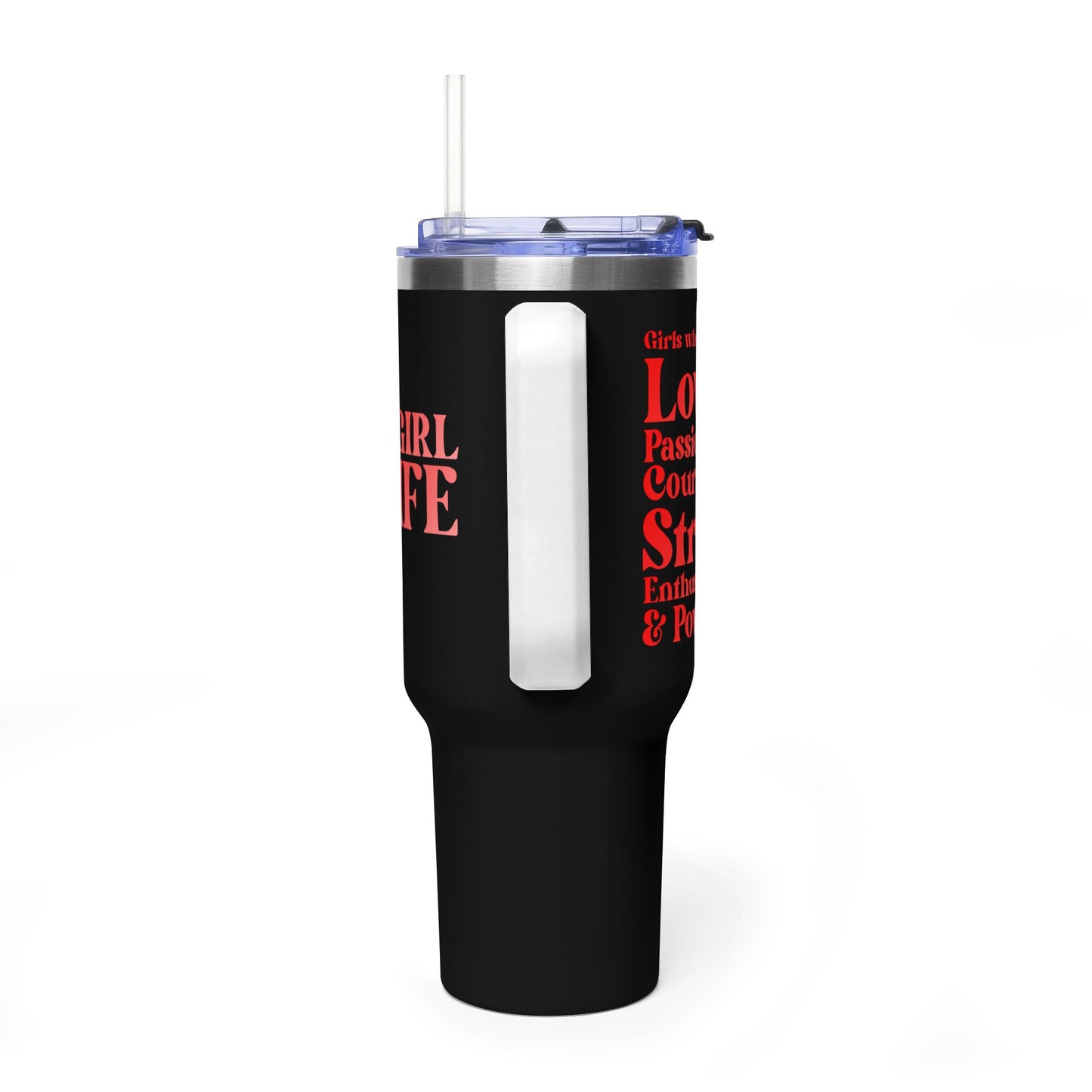 Red Girl 4 Life 40 oz Black Tumbler - Cute, Red, Positive, Affirmation, Inspirational, Double Sided, Insulated Tumbler