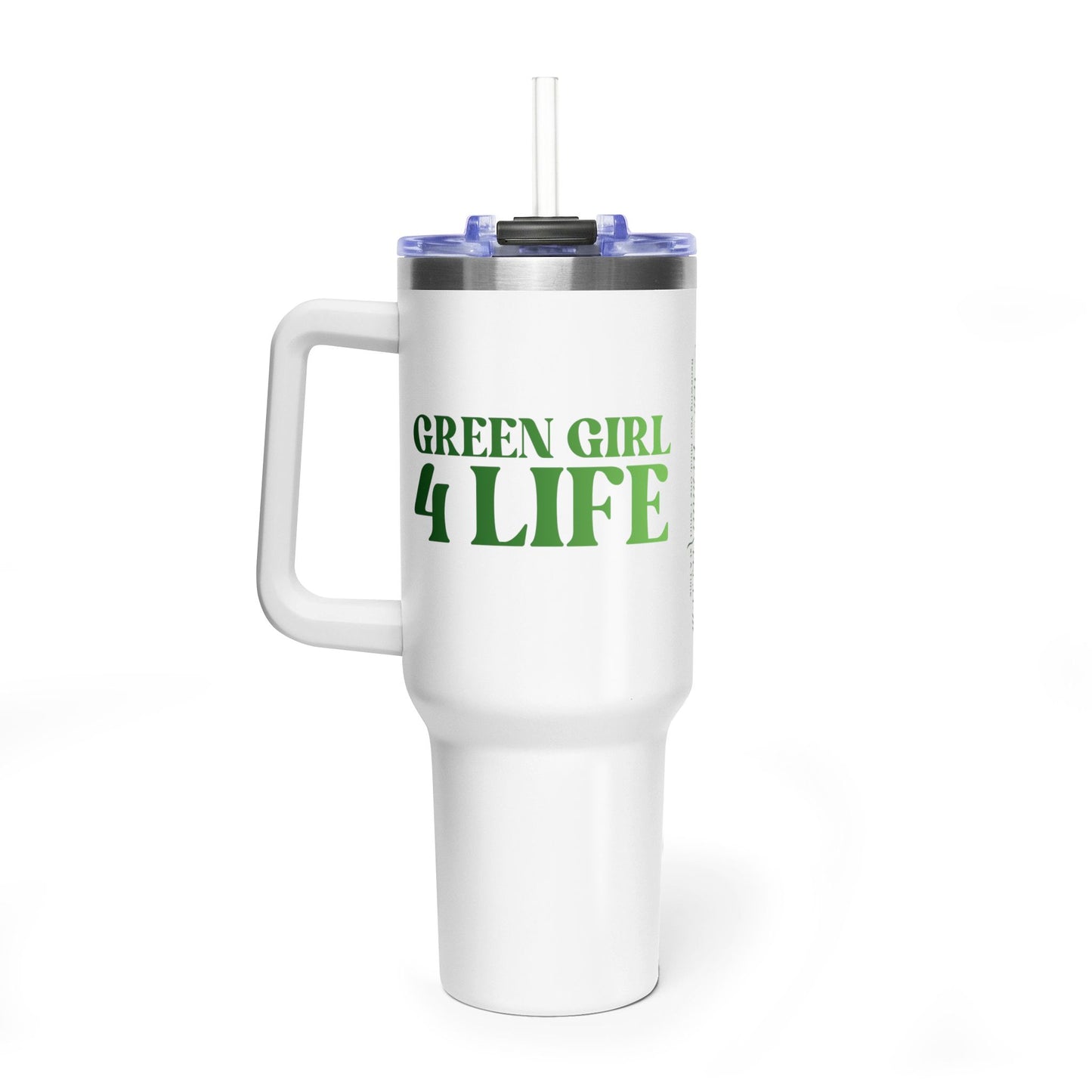 Green Girl 4 Life 40 oz White Tumbler - Cute, Green, Positive, Affirmation, Inspirational, Double Sided, Insulated Tumbler
