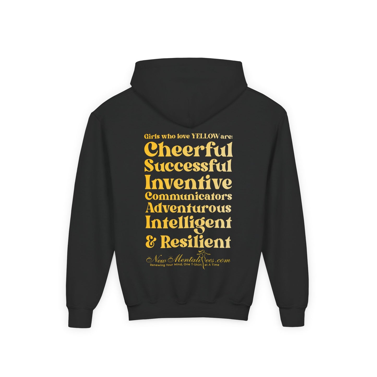 Yellow Girl 4 Life Hoodie - Cute Youth Black Hoodie, Positive Affirmation Hoodie, Inspirational Hoodie, Yellow Fashion