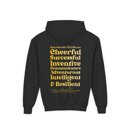 Yellow Girl 4 Life Hoodie - Cute Youth Black Hoodie, Positive Affirmation Hoodie, Inspirational Hoodie, Yellow Fashion
