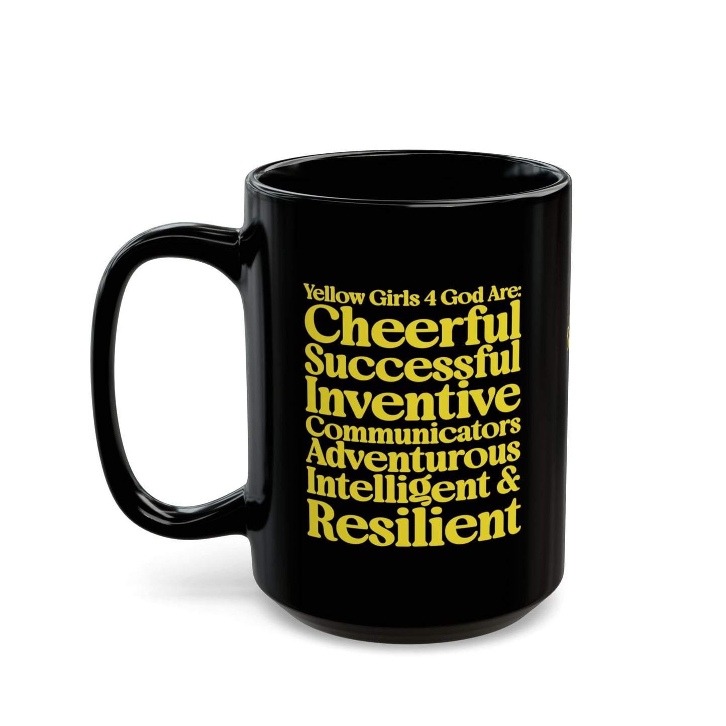 Yellow Girls 4 God Mug - Black Contrast Collection