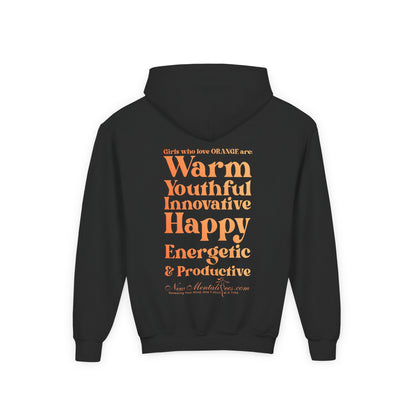 Orange Girl 4 Life Hoodie - Cute Youth Black Graphic Hoodie, Positive Affirmation Hoodie, Inspirational Hoodie, Orange Fashion