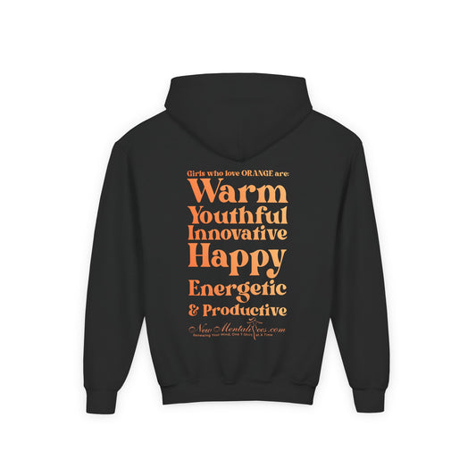 Orange Girl 4 Life Hoodie - Cute Youth Black Graphic Hoodie, Positive Affirmation Hoodie, Inspirational Hoodie, Orange Fashion