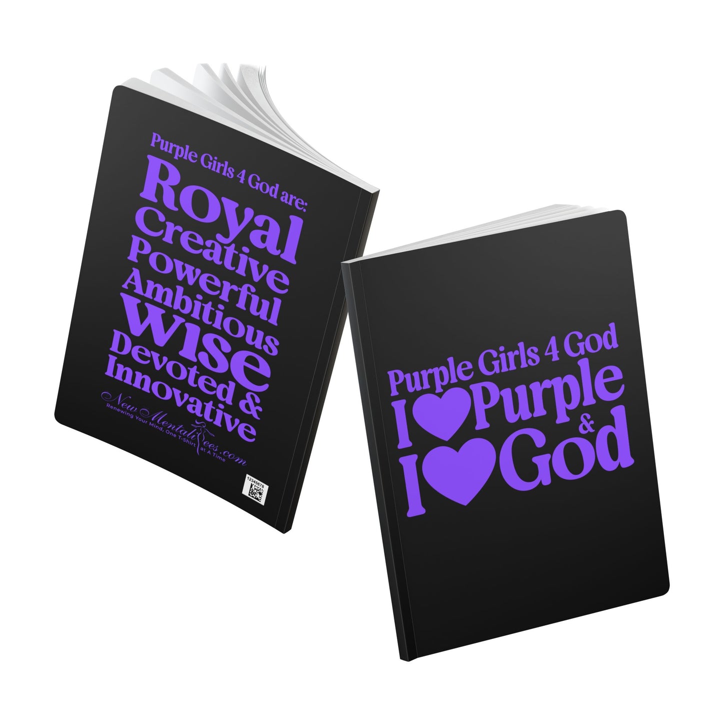 💜 Purple Girls 4 God Black Contrast Softcover Journal – Double-Sided Inspirational Faith Journal | 100 or 200 Pages | Notebook for Girls & Women Who Love God
