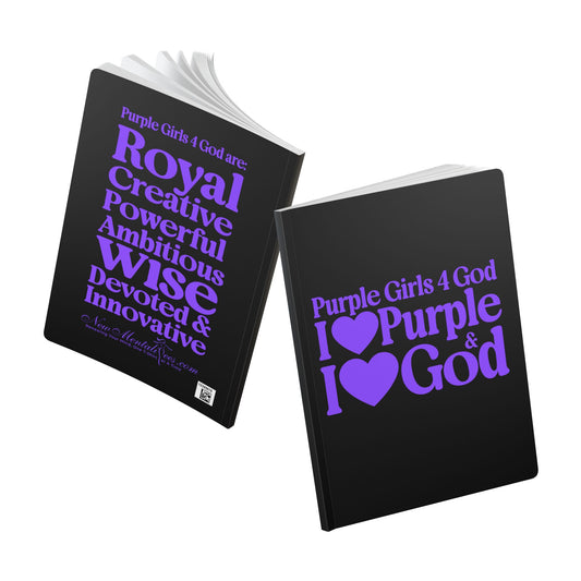 💜 Purple Girls 4 God Black Contrast Softcover Journal – Double-Sided Inspirational Faith Journal | 100 or 200 Pages | Notebook for Girls & Women Who Love God