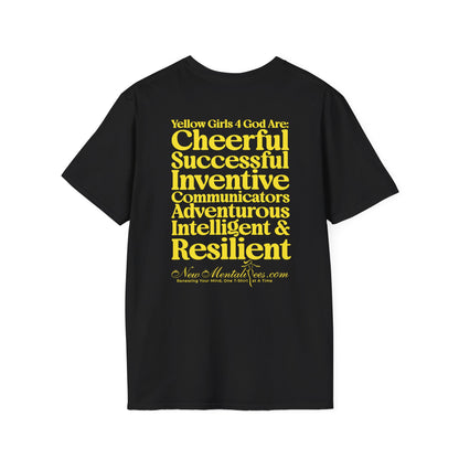 Yellow Girls 4 God Adult T-shirt | Black Contrast