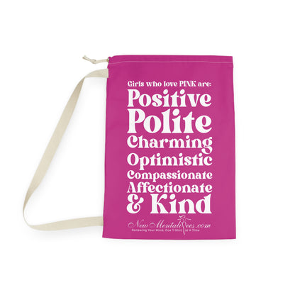 Pink Girl 4 Life Custom Pink Laundry Bag – Double-Sided Inspirational Pink Girl Laundry Sack | Spun Polyester Drawstring Bag