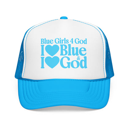Blue Girls 4 God Adjustable Trucker Cap – Faith-Based Christian Hat for Women