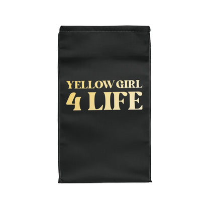 Yellow Girl 4 Life Black Contrast Lunch Bag – Double-Sided Inspirational Yellow Girl Lunch Tote | Insulated Lunch Bag | Girl Power Lunch Box