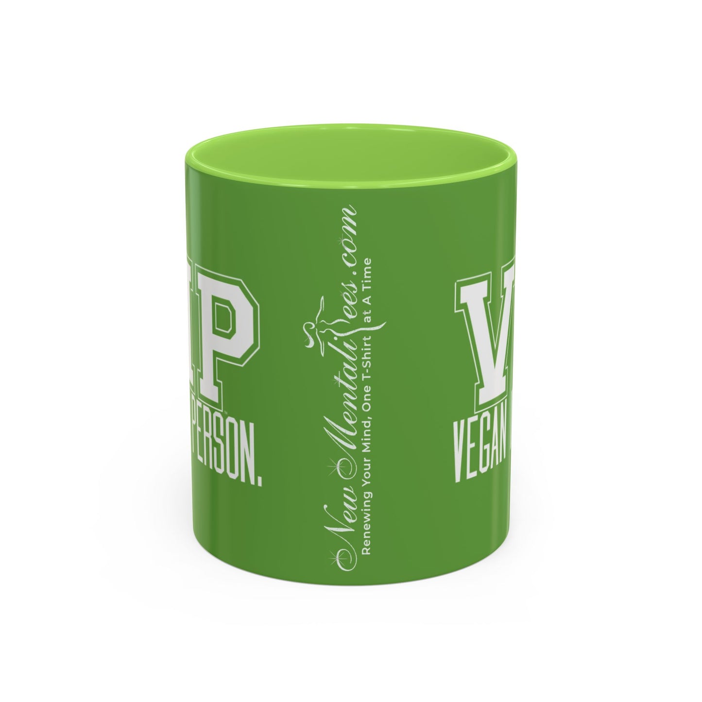 VIP Vegan Vegan In Person Plant Based Statement Mug | Light Green, Dark Green, Pink, Orange, Light Blue, Navy, Purple, Red, and Black
