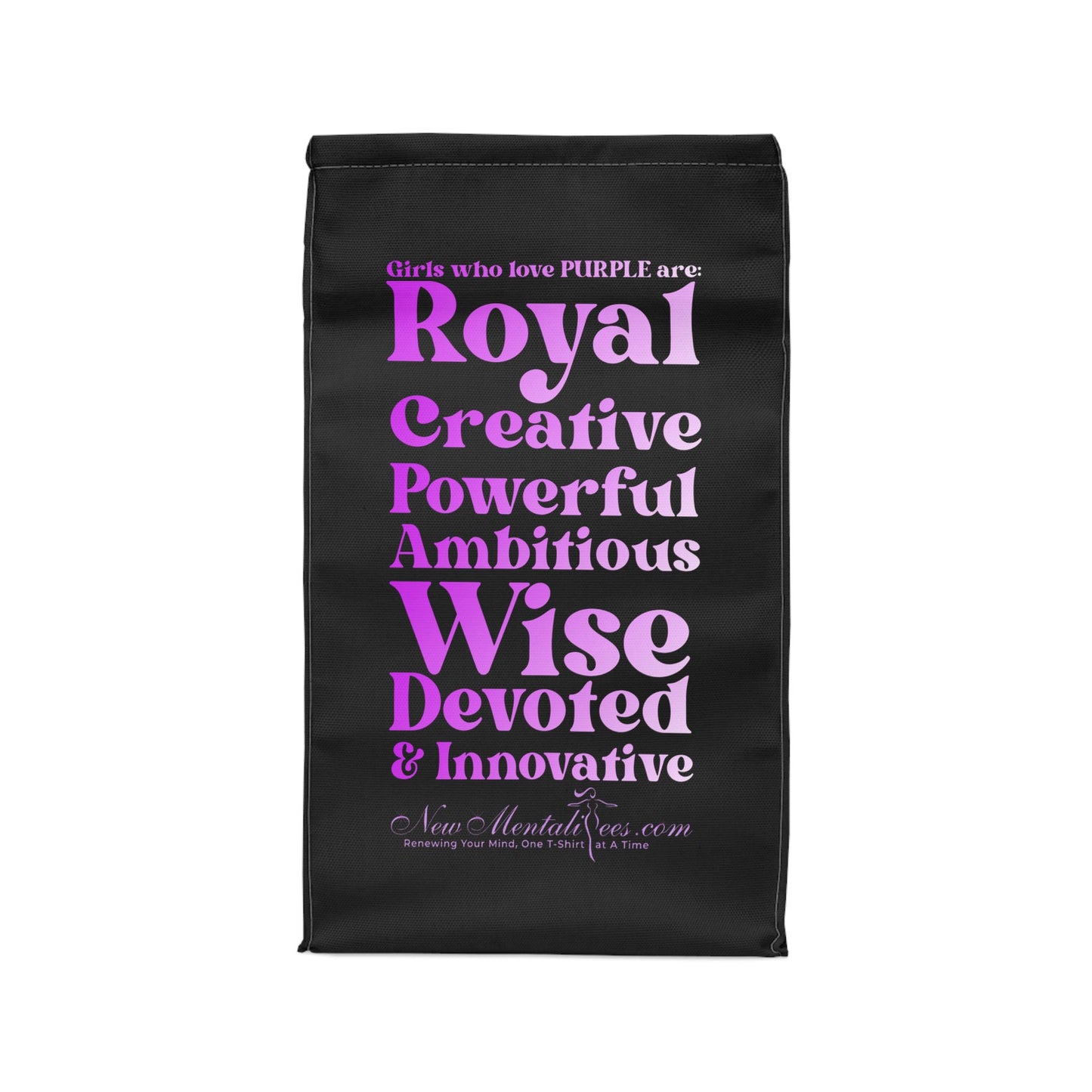 Purple Girl 4 Life Black Contrast Lunch Bag – Double-Sided Inspirational Purple Girl Lunch Tote | Insulated Lunch Bag | Girl Power Lunch Box