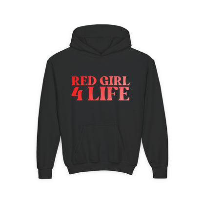 Red Girl 4 Life Hoodie -  Cute Youth Black Graphic Hoodie, Positive Affirmation Hoodie, Inspirational Unisex Hoodie, Red Fashion Hoodie