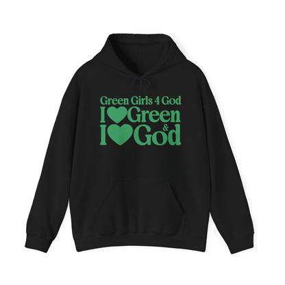 Green Girls 4 God Adult Hoodie | Black Contrast
