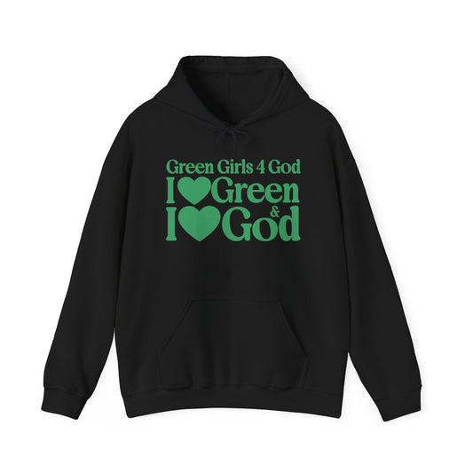Green Girls 4 God Adult Hoodie | Black Contrast
