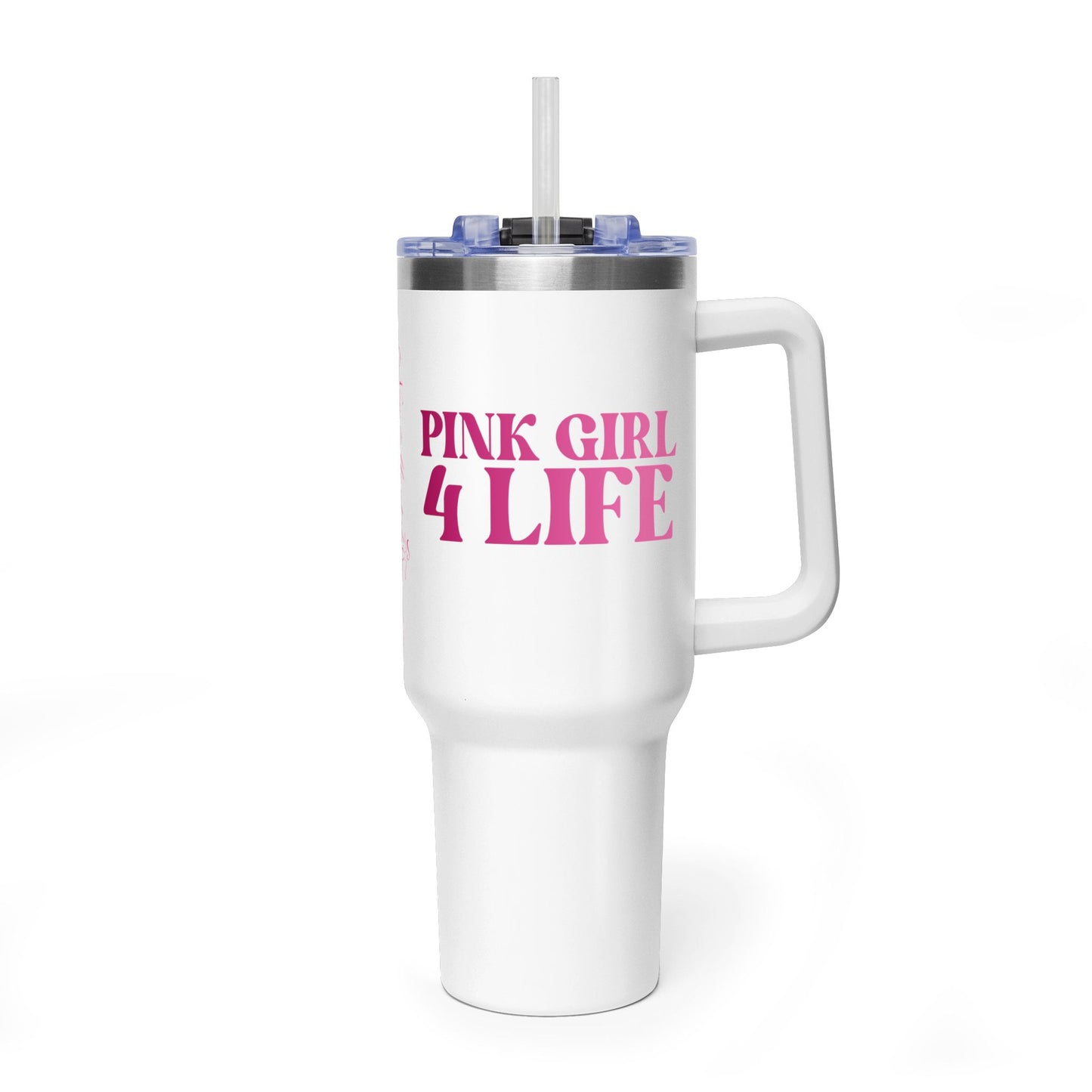 Pink Girl 4 Life 40 oz White Tumbler - Cute, Pink, Positive, Affirmation, Inspirational, Insulated Tumbler