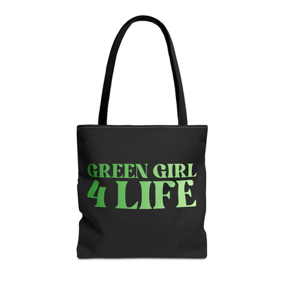 Green Girl 4 Life Tote Bag - Cute Black Bag for Women and Girls, Double Sided Inspirational Tote