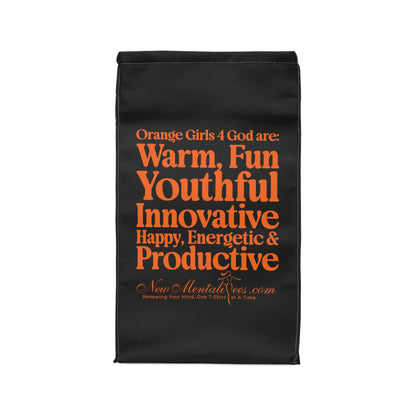 Orange Girls 4 God Black Contrast Lunch Tote – Double-Sided Inspirational Faith Lunch Bag | Insulated Lunch Bag | Gift for Girls & Women