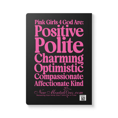 Pink Girls 4 God Black Contrast Softcover Journal – Double-Sided Inspirational Faith Journal | 100 or 200 Pages | Notebook for Girls & Women