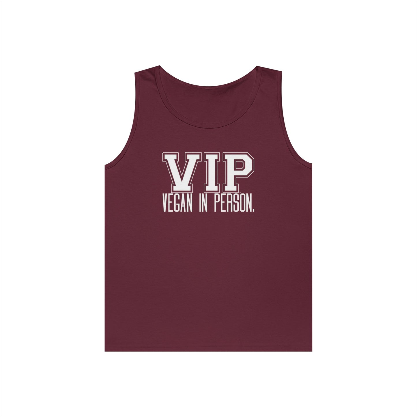 VIP Vegan Unisex Tank Top – Vegan In Person Plant-Based Statement Tank | Healthy Lifestyle | Vegan Gift | Eco-Friendly Summer Tank