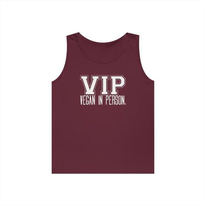 VIP Vegan Unisex Tank Top – Vegan In Person Plant-Based Statement Tank | Healthy Lifestyle | Vegan Gift | Eco-Friendly Summer Tank