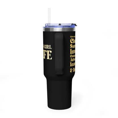 Yellow Girl 4 Life 40 oz Black Tumbler - Cute, Yellow, Positive, Affirmation, Inspirational, Insulated Tumbler