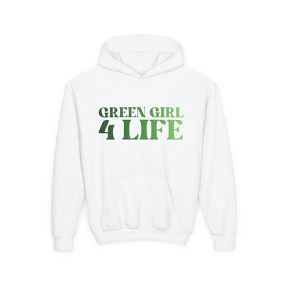 Green Girl 4 Life Hoodie - Cute Youth White Graphic Hoodie, Positive Affirmation Hoodie, Inspirational Hoodie, Green Fashion