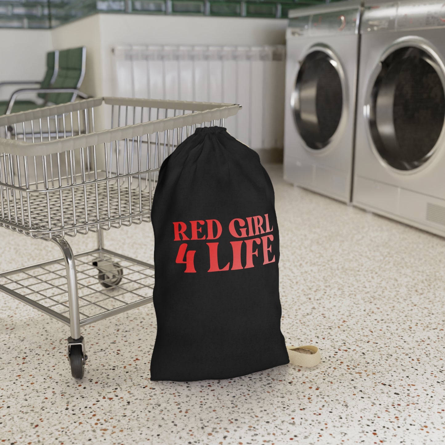 Red Girl 4 Life Black Laundry Bag – Double-Sided Inspirational Red Girl Laundry Sack | Spun Polyester Drawstring Bag