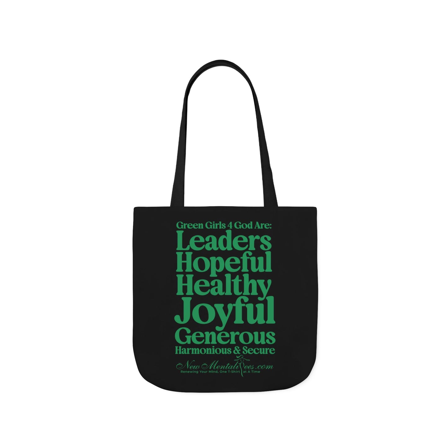 Black Contrast Green Girls 4 God Tote Bag - You are A Leader, Helpful, Healthy, Joyful, Generous, Harmonious and Secure!