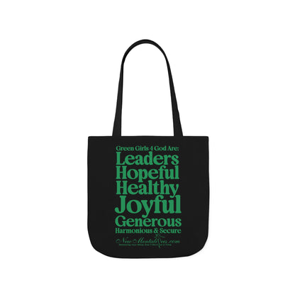 Black Contrast Green Girls 4 God Tote Bag - You are A Leader, Helpful, Healthy, Joyful, Generous, Harmonious and Secure!