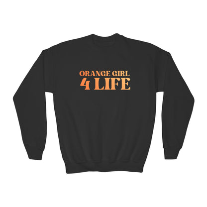Orange Girl 4 Life Sweatshirt - Cute Youth Black Graphic Sweatshirt, Positive Affirmation Sweatshirt, Inspirational Sweatshirt, Orange Fashion